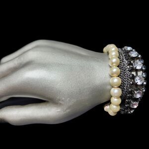 Simply Vera Multi-Strand Pearl & Crystal Bracelet Gunmetal Chain Whimsygoth